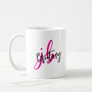 Black and Pink Script Monogram Coffee Mug
