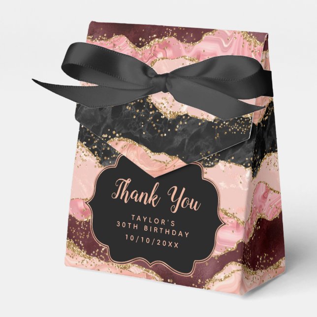 Black and Pink Sequins Agate Birthday Thank You Favour Box (Front Side)