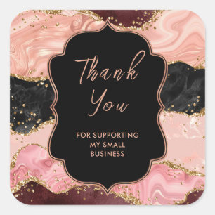 Black and Pink Sequins Agate Business Thank You Square Sticker