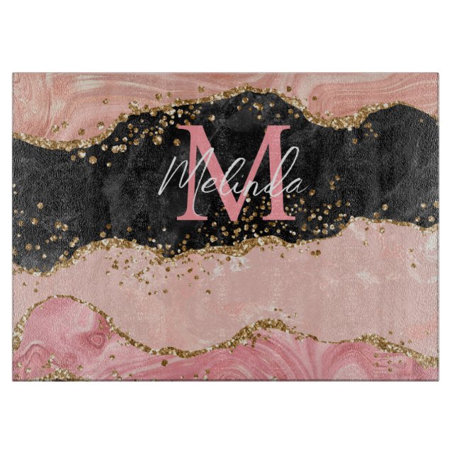 Black and Pink Sequins Agate Cutting Board (Front)