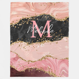Black and Pink Sequins Agate Fleece Blanket