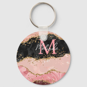 Black and Pink Sequins Agate Key Ring