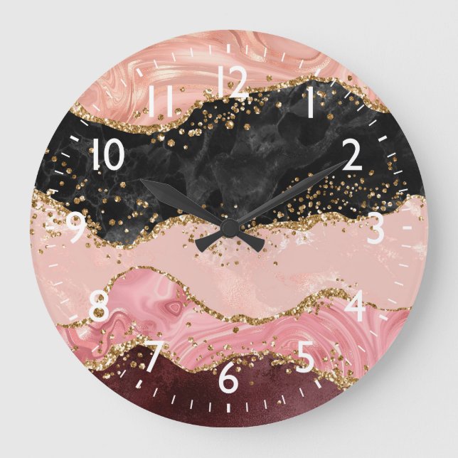 Black and Pink Sequins Agate Large Clock (Front)