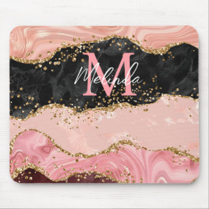Black and Pink Sequins Agate Mouse Pad