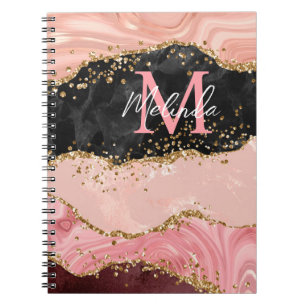 Black and Pink Sequins Agate Notebook