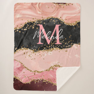 Black and Pink Sequins Agate Sherpa Blanket