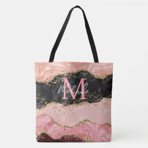 Black and Pink Sequins Agate Tote Bag