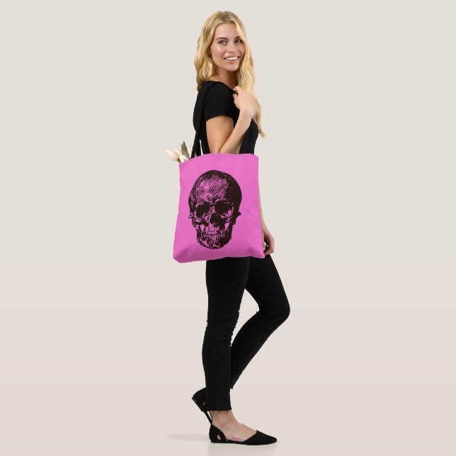 Black and Pink Skull Tote Bag (On Model)