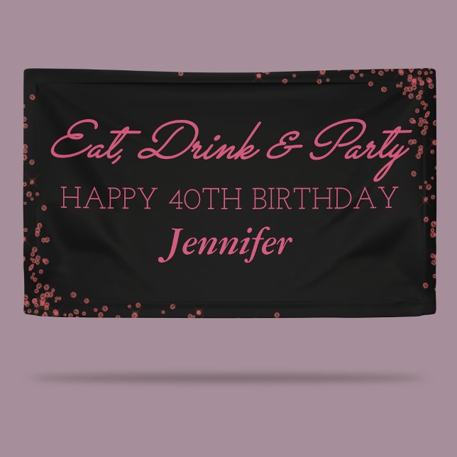 Black and Pink Sparkle Adult Happy Birthday Banner (Creator Uploaded)