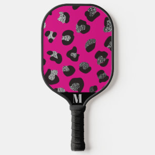 Black and Pink Sparkly Leopard Animal Skin Pattern Pickleball Paddle