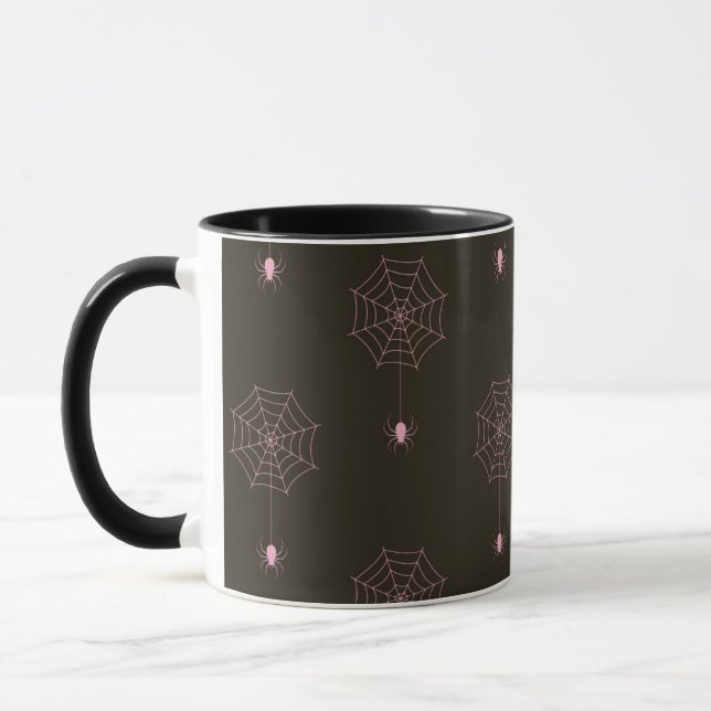 Black and Pink Spiderwebs/Spiders Halloween Mug (Left)