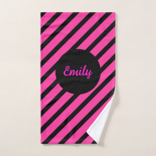 Black and Pink Stripe Monogram Pickleball Towel