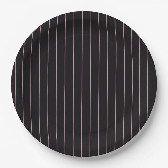 black and pink striped paper plate (Front)