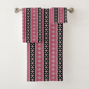 Black and Pink Stripes and Diamonds Bath Towel Set