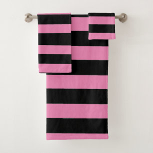 Black and Pink Stripes Bath Towel Set