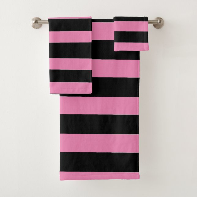 Black and Pink Stripes Bath Towel Set (Insitu)