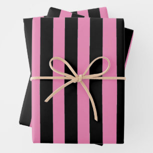 Black and Pink Stripes Wrapping Paper Sheet
