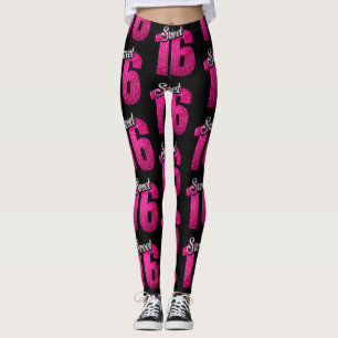 Black and Pink "Sweet 16" Leggings
