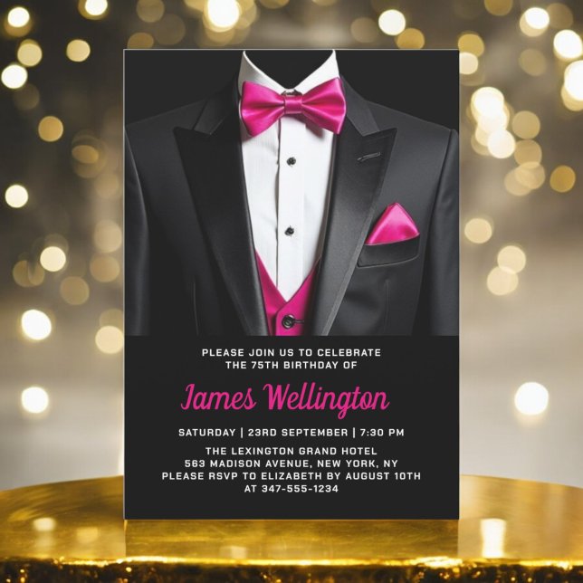 Black and Pink Tuxedo Birthday Event Invitation (Creator Uploaded)