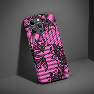 Black And Pink Vintage Bats Lace Pattern Horror iPhone 16 Case