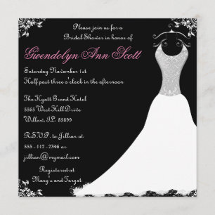 Black and Pink Wedding Gown Bridal Shower Invitation