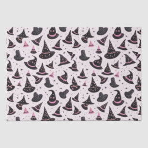 Black and Pink Witch's Hats Stars Pink Halloween Tissue Paper