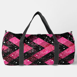 Black And Pink Woven With Glitter Look Duffle Bag