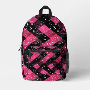 Black And Pink Woven With Glitter Look Printed Backpack