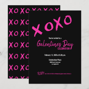 Black and Pink XOXO Galentine's Day Party Invitation