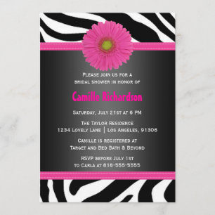 Black and Pink, Zebra Bridal Shower Invitation