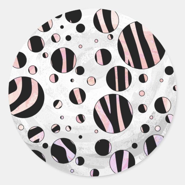 Black and Pink Zebra Polka Dots Classic Round Sticker (Front)