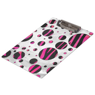 Black and Pink Zebra Polka Dots Clipboard
