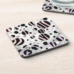 Black and Pink Zebra Polka Dots Coaster