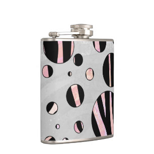 Black and Pink Zebra Polka Dots Hip Flask