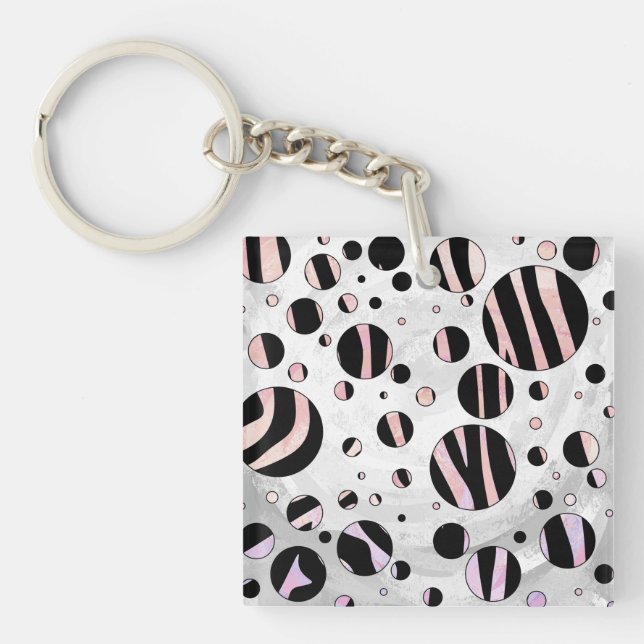 Black and Pink Zebra Polka Dots Key Ring (Front)