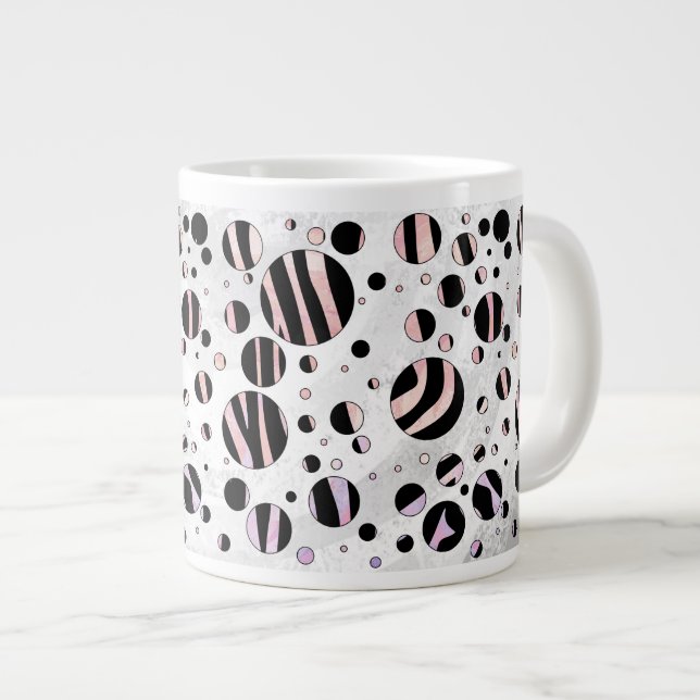 Black and Pink Zebra Polka Dots Large Coffee Mug (Front Right)