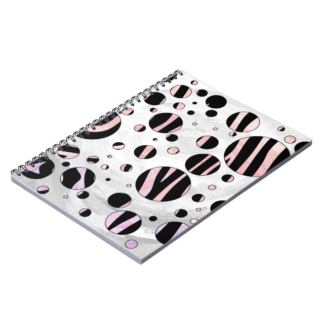 Black and Pink Zebra Polka Dots Notebook (Left Side)