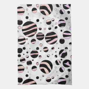 Black and Pink Zebra Polka Dots Tea Towel
