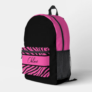 Black and pink zebra printed backpack