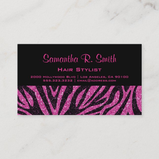 Black and Pink Zebra Professional Business Card (Front)