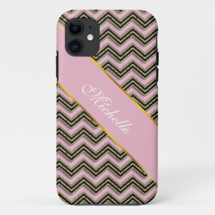 Black and Pink Zigzag Pattern iPhone 11 Case