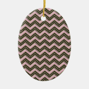 Black and Pink Zigzag Pattern Ceramic Ornament