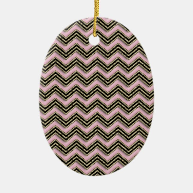 Black and Pink Zigzag Pattern Ceramic Ornament (Front)