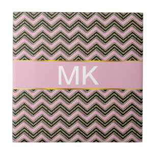 Black and Pink Zigzag Pattern Ceramic Tile