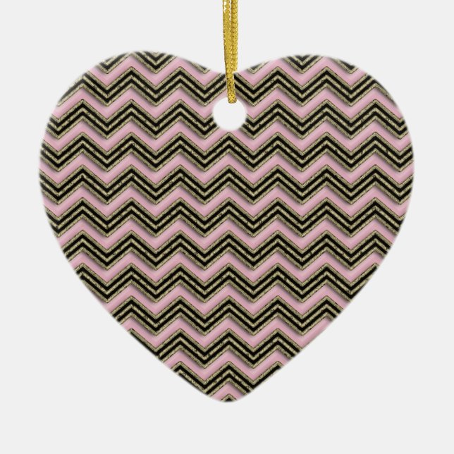 Black and Pink Zigzag Pattern Ceramic Tree Decoration (Front)