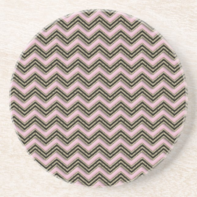 Black and Pink Zigzag Pattern Coaster (Front)