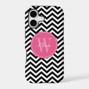 Black and Pink Zigzags Pattern Monogram