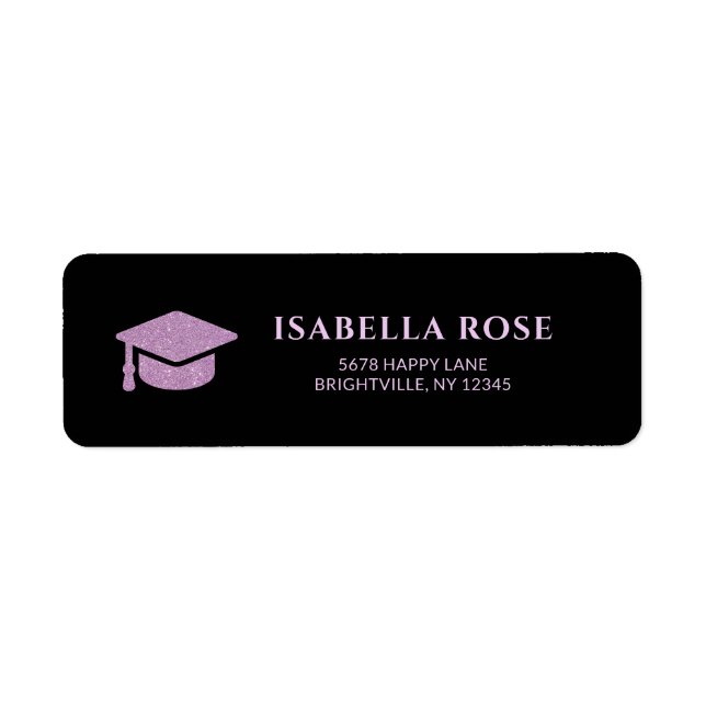 Black and PinkGrad Graduation Mail Return Address  Label (Front)