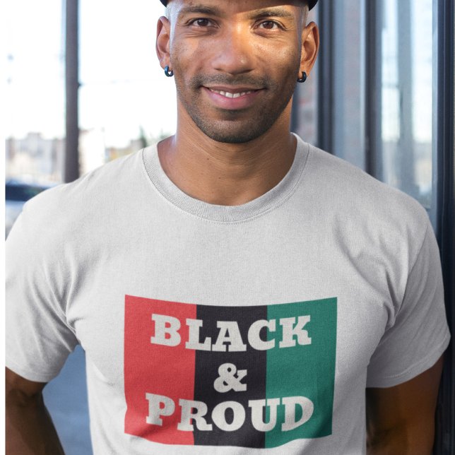 Black and Proud on a Red, Black, and Green Colours T-Shirt (Creator Uploaded)
