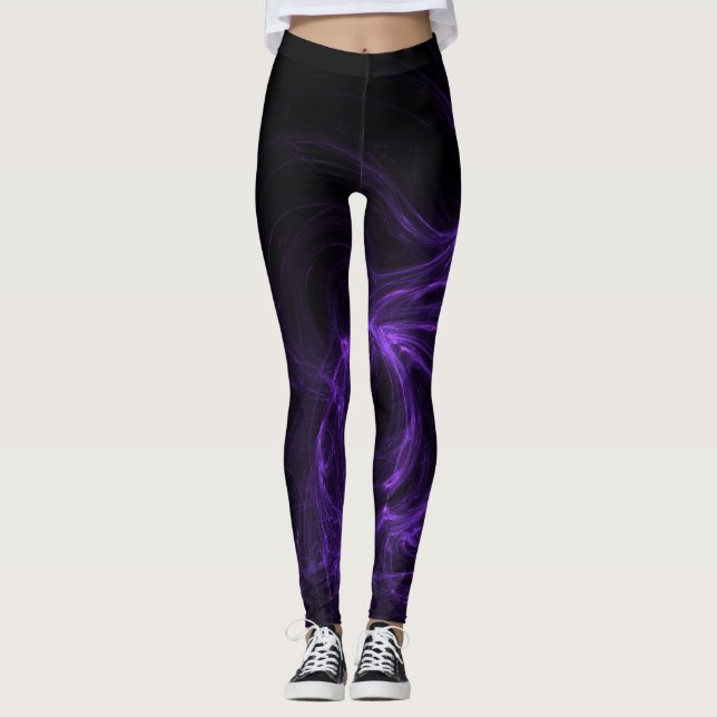 Black and Purple Abstract Background Leggings (Front)